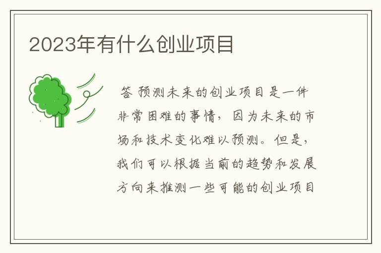 2023年有什么创业项目