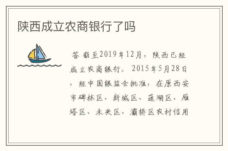 陕西成立农商银行了吗